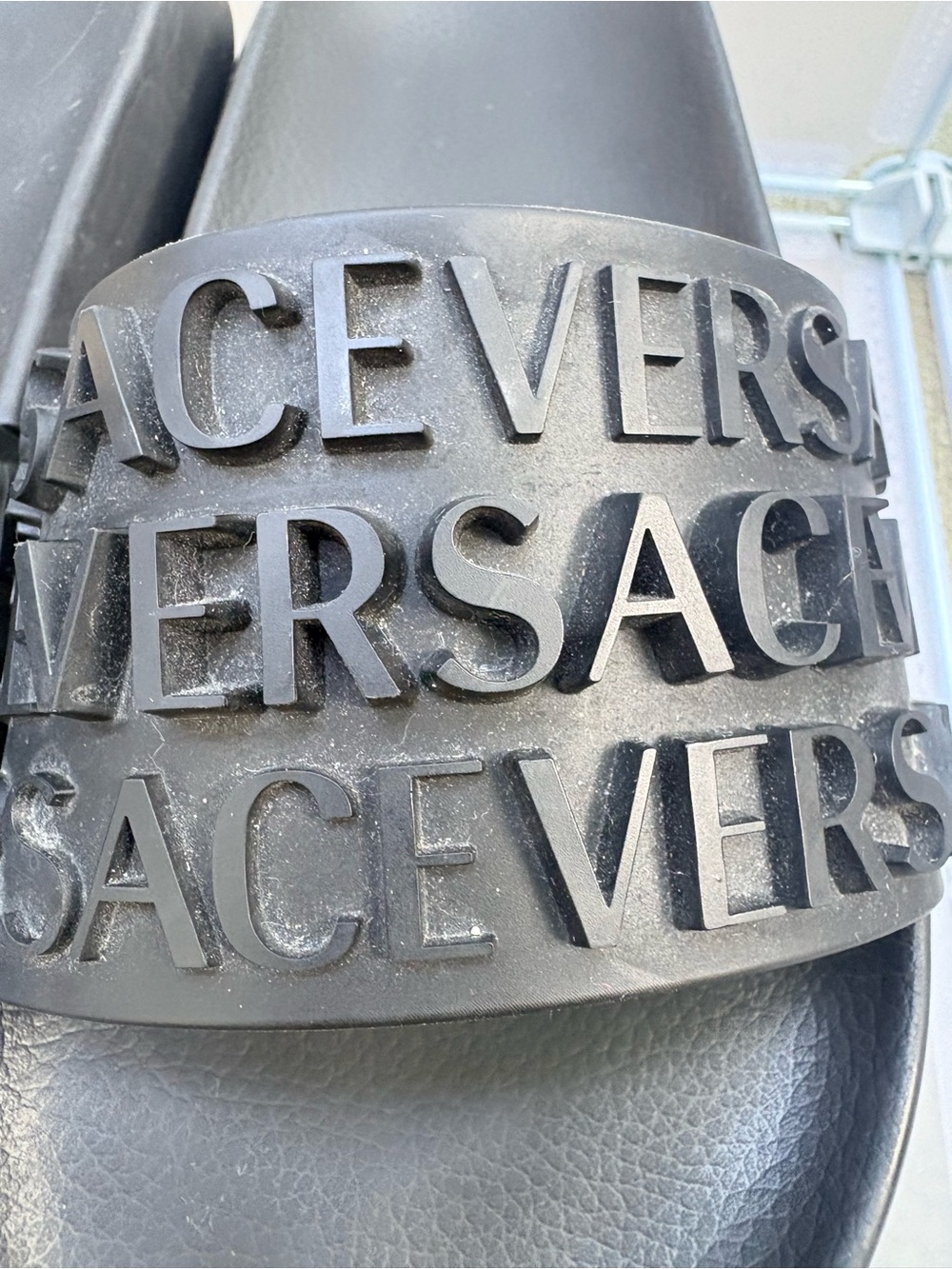 Versace  All Over Logo - Black - Rubber Slide Sandals Slip On Shoes - Size 7-7.5 - Picture 9 of 12